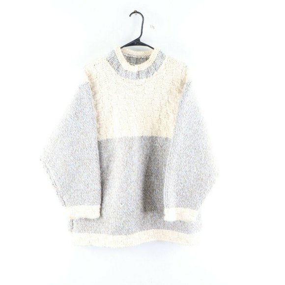 VINTAGE 70s MENS CREAM WOOL COWICHAN GRAPHIC KNIT ROCKABILLY CARDIGAN 40” M